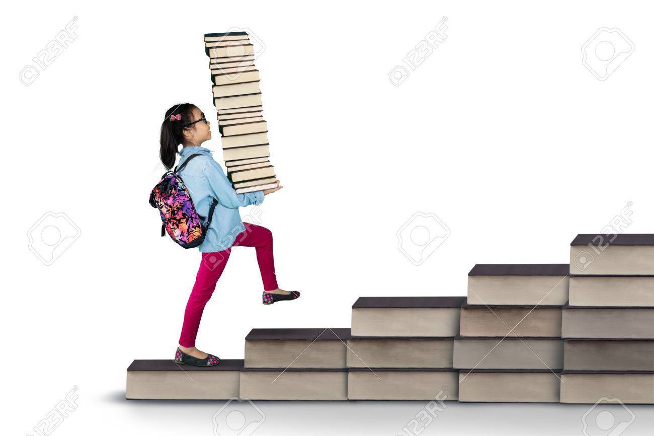 75656256-picture-of-elementary-student-carrying-pile-of-books-while-walking-on-books-stair-isolated-